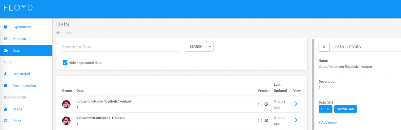 Data export on FloydHub