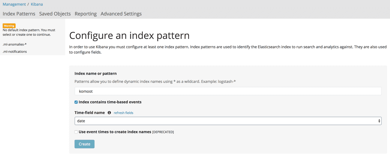 Kibana: Interface to configure an index pattern
