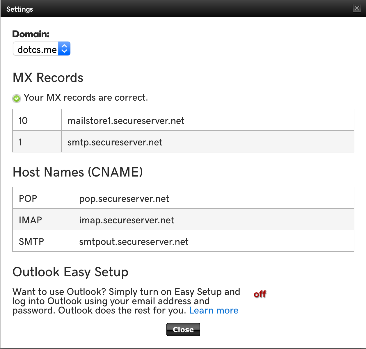 MX records as needed to work with GoDaddy.