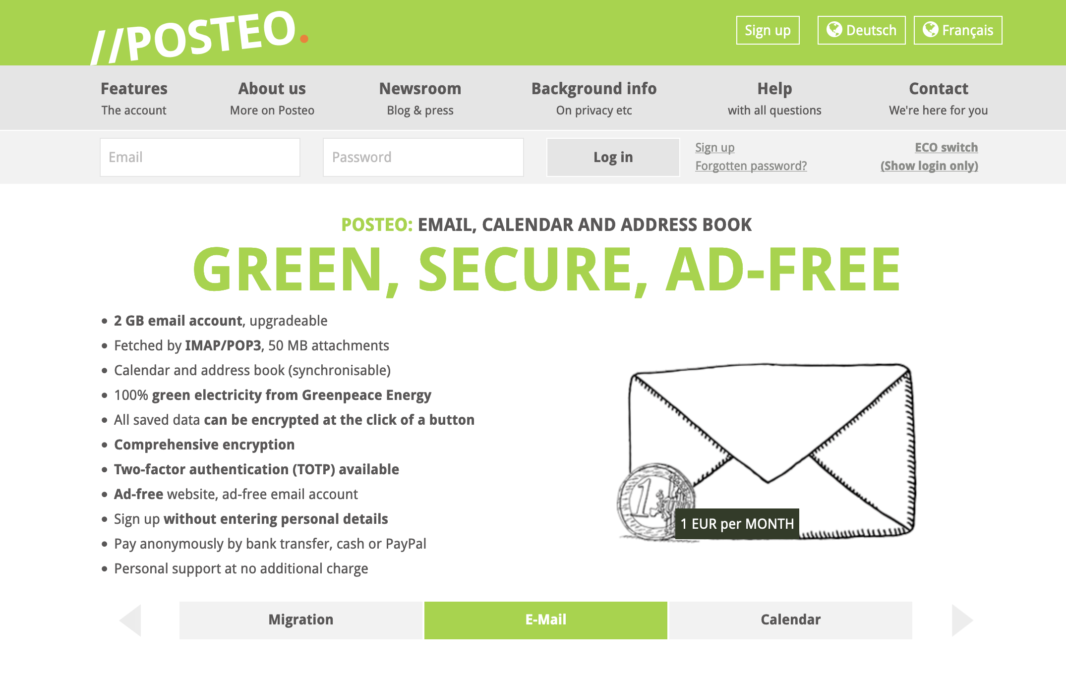 Image of the posteo landing page