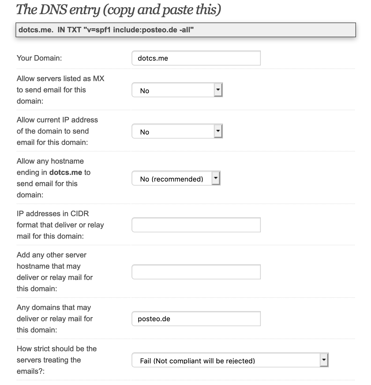 Configuration as shown by spfwizard.net.