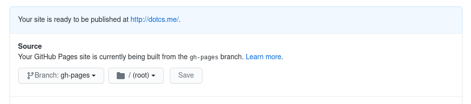 GitHub Pages settings to deliver from branch gh-pages